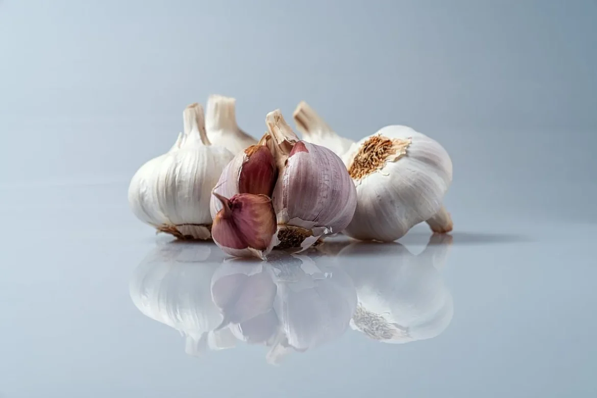 Aliments sains disposés sur un plan de travail : légumes, légumineuses, poisson et rapport d'analyse sanguine