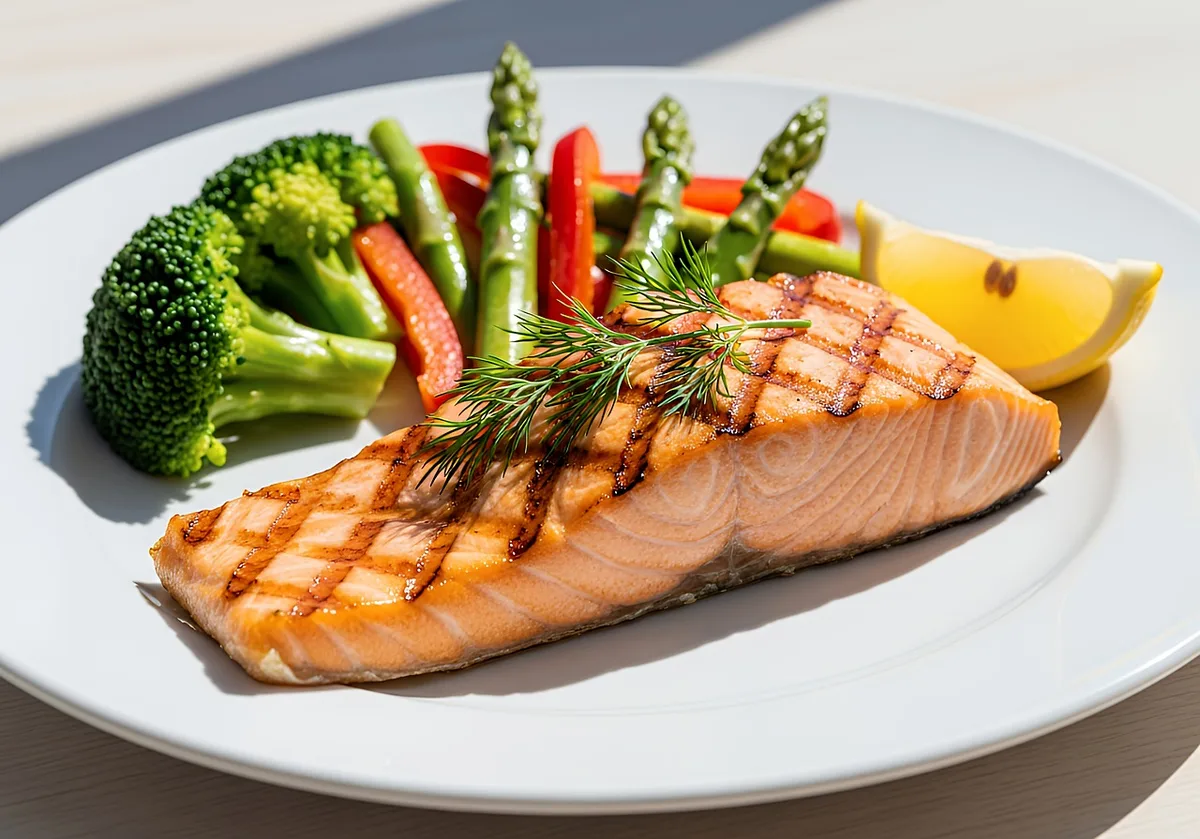 Assiette de saumon grillé avec légumes non féculents
